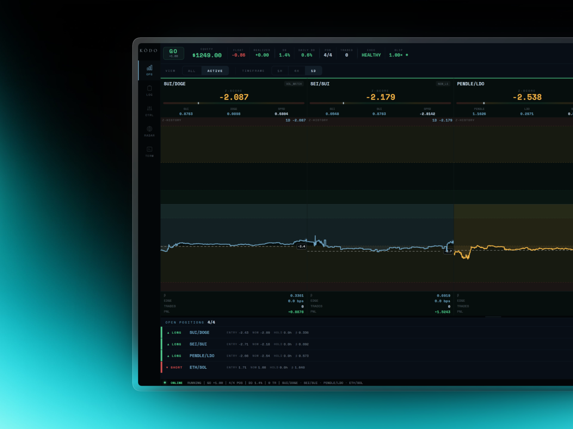 KŌDO Arbitrage trading interface