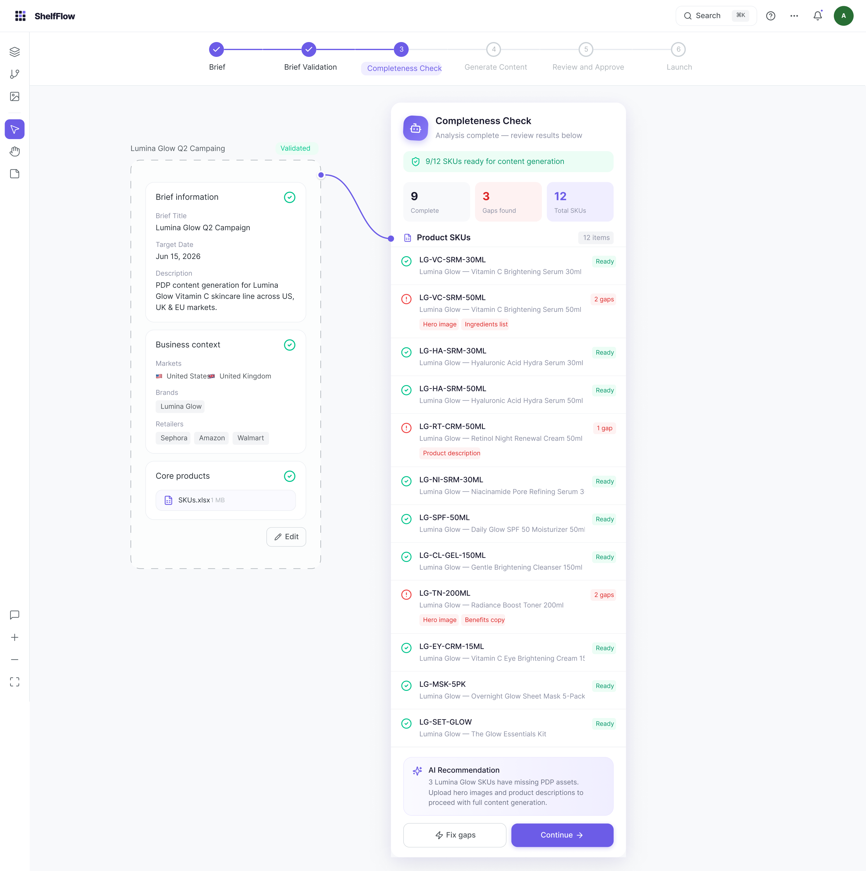 Completeness results with gaps